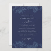 Trotse Elegante Navy Bloemige Blad Bruiloft Kaart (Voorkant)