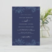 Trotse Elegante Navy Bloemige Blad Bruiloft Kaart (Staand voorkant)