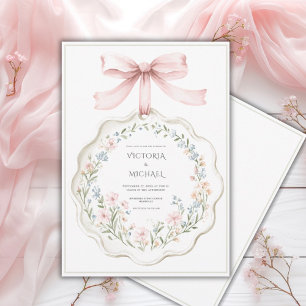 Trotse Elegante Roze Salie Groene Bloemige Bruilof Kaart
