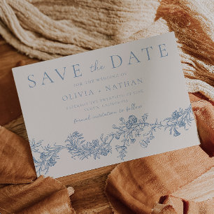 Trotse Elegantie: Klassiek Blauwe Bloemige Bruilof Save The Date