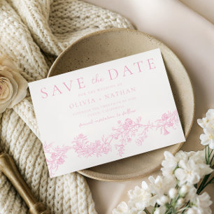 Trotse Elegantie: Roze Bloemige Bruiloft Save The Date