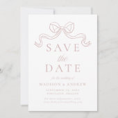 Trotse Elegantie Stof Roze Strik Bruiloft Save The Date (Voorkant)