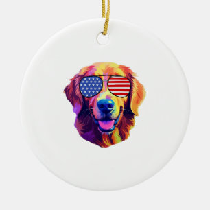 Trotse Golden Retriever Amerikaanse vlag zonnebril Keramisch Ornament