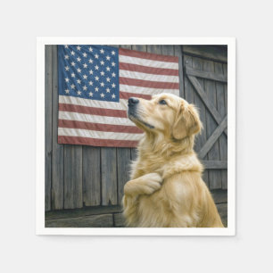Trotse Golden Retriever Met Amerikaanse Vlag Servet