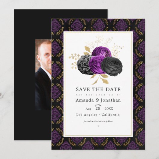 Trotse gotische bloemen bruiloftsfoto save the date (Voorkant / Achterkant)