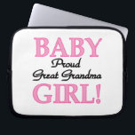 Trotse Grote Oma Baby Meisje Gifts Laptop Sleeve<br><div class="desc">De trotse overgrootmoeder van een nieuw meisje zal dol zijn op deze roze en zwarte tekst ontwerp Trots Grote oma van een baby meisje aandenken dozen,  tegels,  ornamenten,  notitieboeken,  werpers,  theepotten,  mokken,  kaarten,  stickers,  canvas tassen,  sleutelhangers,  magneten,  en meer!</div>