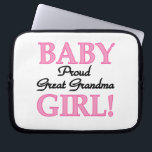 Trotse Grote Oma Baby Meisje Gifts Laptop Sleeve<br><div class="desc">De trotse overgrootmoeder van een nieuw meisje zal dol zijn op deze roze en zwarte tekst ontwerp Trots Grote oma van een baby meisje aandenken dozen,  tegels,  ornamenten,  notitieboeken,  werpers,  theepotten,  mokken,  kaarten,  stickers,  canvas tassen,  sleutelhangers,  magneten,  en meer!</div>