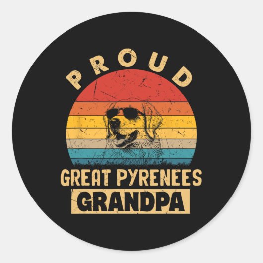 Trotse Grote Pyreneeën Opa Hond Gifts Grappige Gra Ronde Sticker (Voorkant)