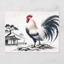 Trotse haan staat voor schuur