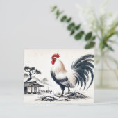 Trotse haan staat voor schuur feestdagenkaart (Staand voorkant)