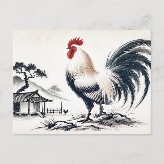 Trotse haan staat voor schuur feestdagenkaart (Voorkant)