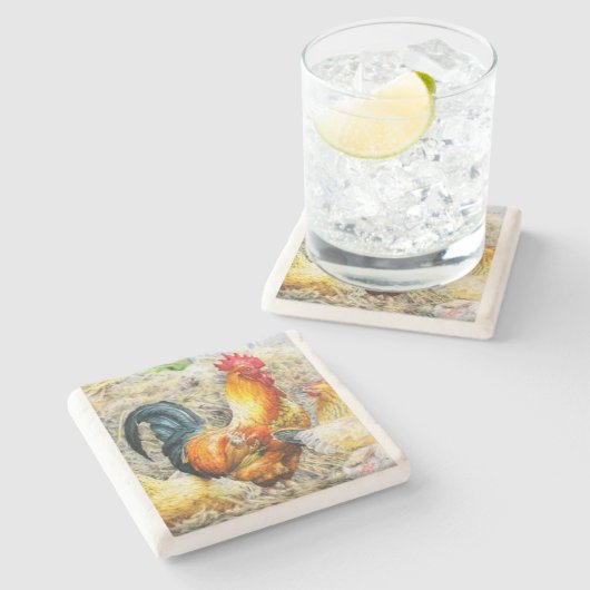 Trotse Haan Stenen Onderzetter (Zijkant)