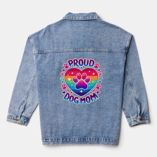 Trotse hond moeder regenboog hart ontwerp denim jacket (Achterkant)
