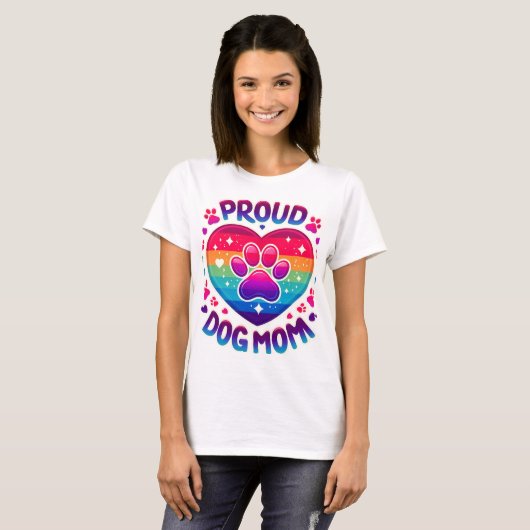 Trotse hond moeder regenboog hart ontwerp t-shirt (Voorkant volledig)