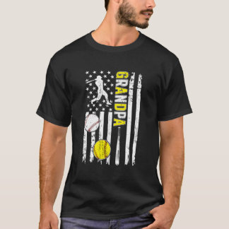 Trotse Honkbal Softbal Opa Amerikaanse Vlag T-shirt