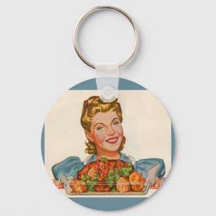 trotse huisvrouw bij het diner sleutelhanger