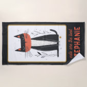 Trotse kat illustratie gepersonaliseerd strandlaken (Voorkant)