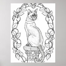 Trotse kat op klassieke zuil met hulst