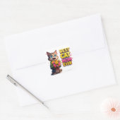 Trotse Kattenmoeder Met Mooie Bloem Kitty 🐱 Vierkante Sticker (Envelop)