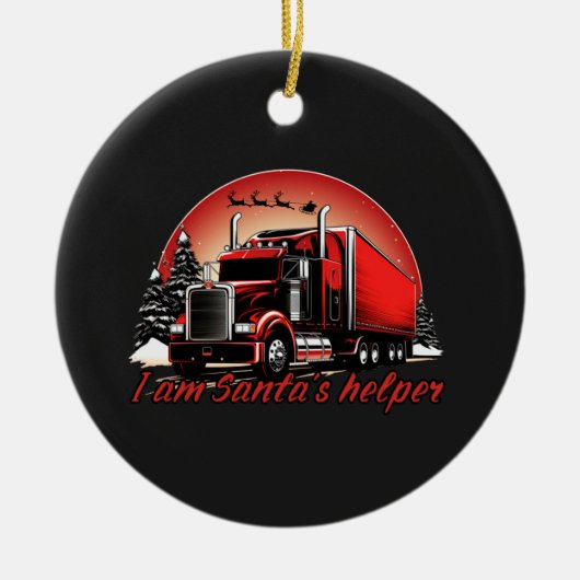 Trotse Kerstman Helper Trucker Kerstmis Keramisch Ornament (Voorkant)