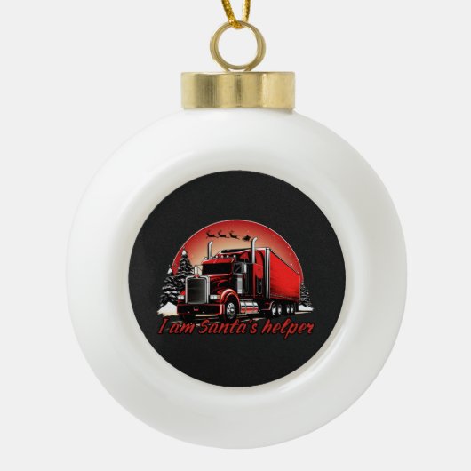 Trotse Kerstman Helper Trucker Kerstmis Keramische Bal Ornament (Voorkant)