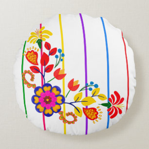 Trotse Latino Baby shower   Bloemen & strepen Rond Kussen