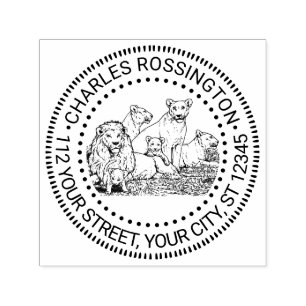 Trotse Leeuwen Tekening Naam Retouradres Vintage Zelfinktende Stempel