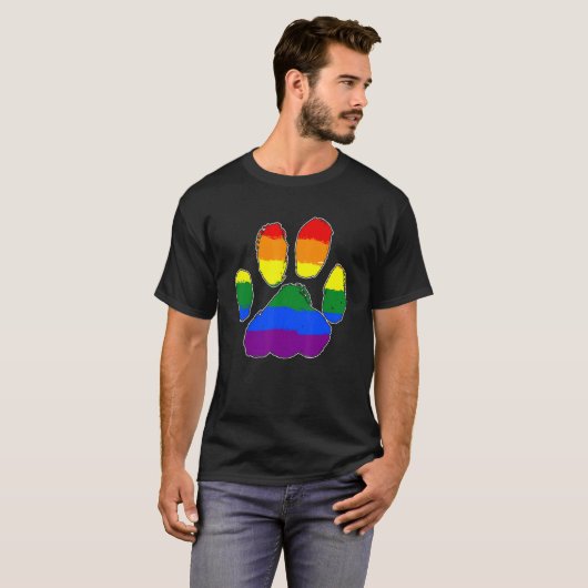 Trotse LGBT Bondgenoten Furry Rainbow Cat Dog Paw  T-shirt (Voorkant volledig)