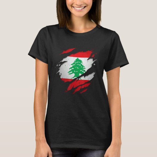 Trotse Libanese Gescheurde Vlag van Libanon T-shirt (Voorkant)