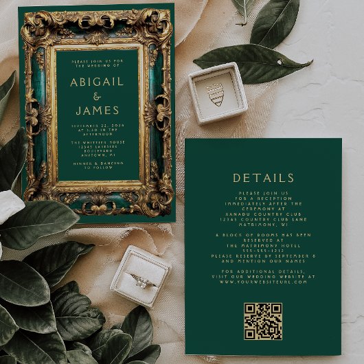 Trotse lijst Emerald Groen Goud QR Code Huwelijk Kaart