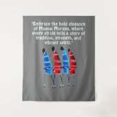 Trotse Maasai Morans: Striding Tall in blauw en ro Wandkleed (Voorkant)