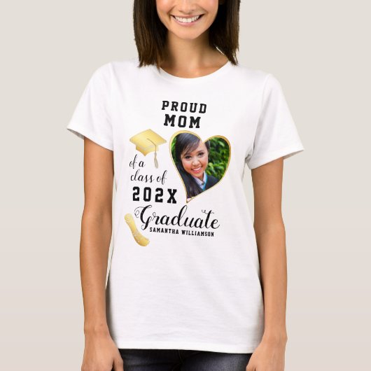 Trotse mama klasse van 2025 aangepaste foto Afstud T-shirt (Voorkant)