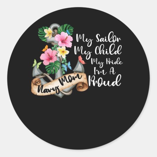 Trotse Marine Moeder voor Moeders van Zeilers Trot Ronde Sticker (Voorkant)