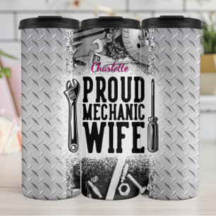 Trotse Mechanische Vrouw Industriële Grafiek Thermosbeker