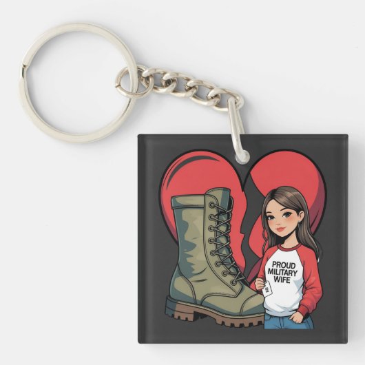 Trotse Militaire Vrouw - "Boot Wife" Hart Sleutelhanger (voorkant)
