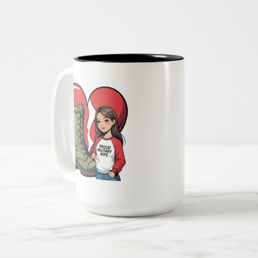 Trotse Militaire Vrouw - "Boot Wife" Hart Tweekleurige Koffiemok (Voorkant links)