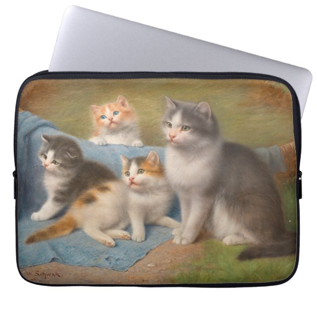 Trotse Moeder Kat Wilhelm Schwar Kunst Laptop Sleeve (Voorkant)