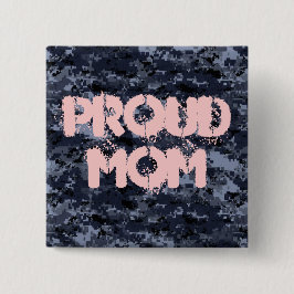 Trotse moeder militair blauw camouflage knoop vierkante button 5,1 cm
