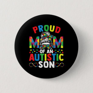 Trotse moeder van autistische zoon Messy Bun autis Ronde Button 5,7 Cm