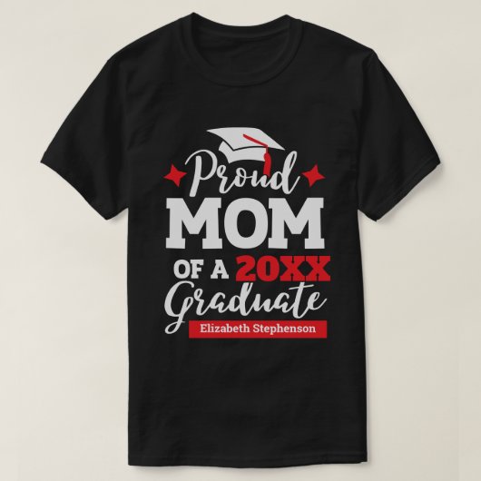 Trotse moeder van de afgestudeerde rood & wit t-shirt (Design voorkant)