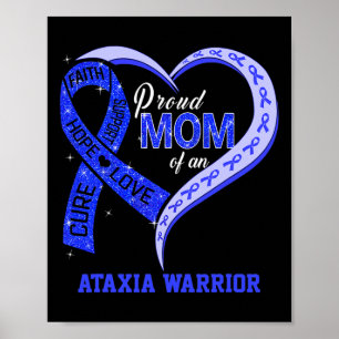Trotse moeder van een Ataxia-strijder Blauwe Lint Poster