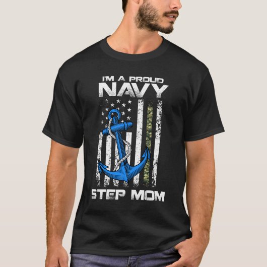 Trotse Navy Step Mom Amerikaanse vlag T-shirt (Voorkant)