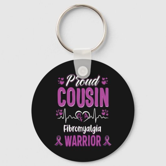Trotse neef Fibromyalgie Warrior Awareness Ribbon Sleutelhanger (Voorkant)