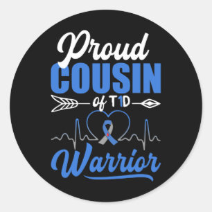 Trotse neef van T1D Warrior Diabetes Awareness Blu Ronde Sticker