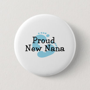 Trotse Nieuwe Nana Baby Jongen Voetafdrukken Ronde Button 5,7 Cm