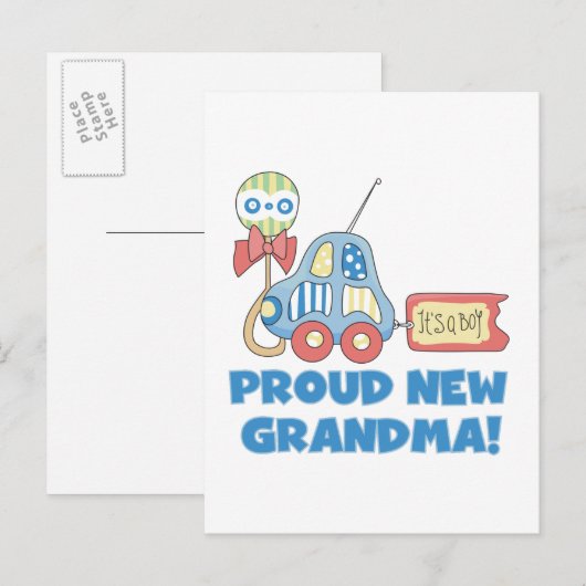 Trotse nieuwe oma-het is een jongen Tshirts en ges Aankondigingskaart (Voorkant / Achterkant)