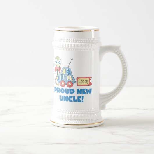 Trotse nieuwe oom auto het is een jongen cadeaus bierpul (Rechts)