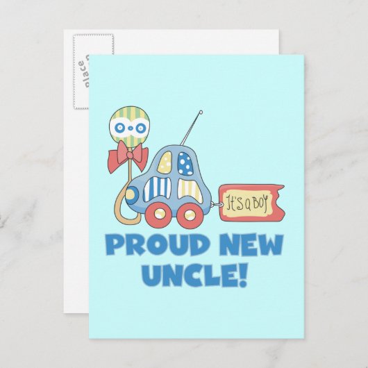 Trotse nieuwe oom Het is een jongen Tshirts en ges Aankondigingskaart (Voorkant / Achterkant)