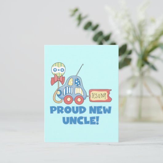 Trotse nieuwe oom Het is een jongen Tshirts en ges Aankondigingskaart (Staand voorkant)