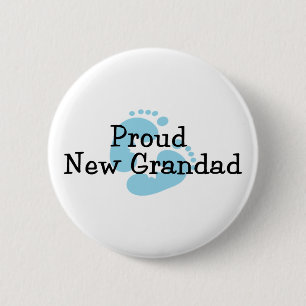 Trotse Nieuwe Opa Baby Jongen Voetafdrukken Ronde Button 5,7 Cm